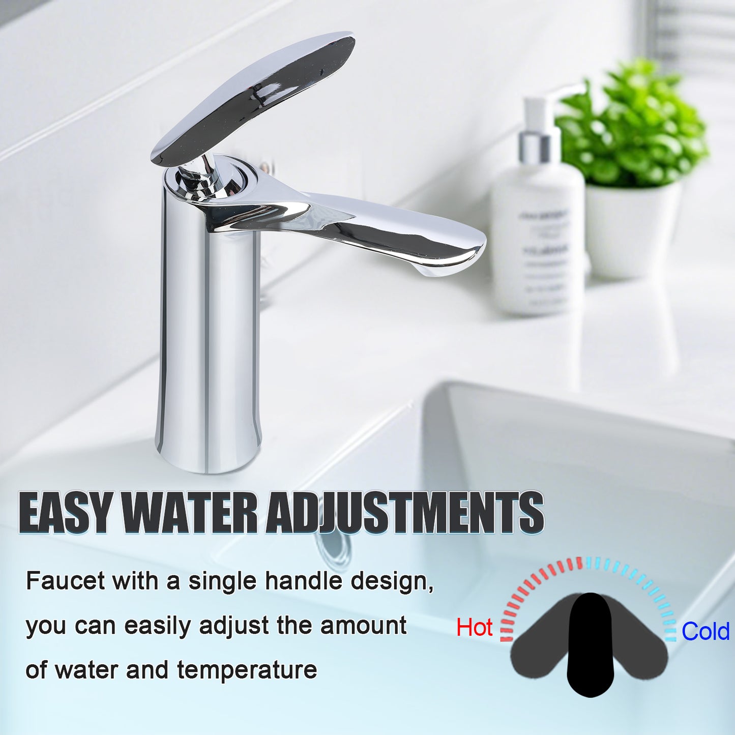 Chrome faucet with single handle design in a bathroom setting