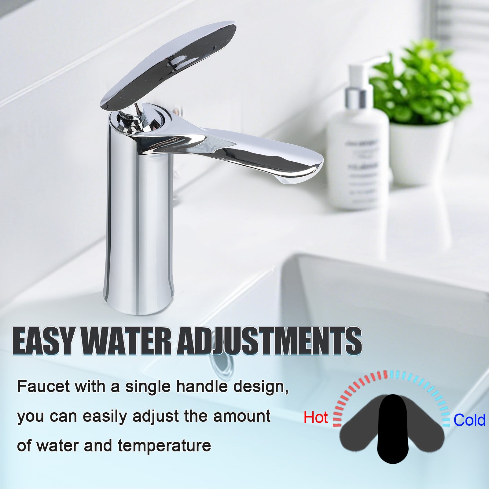 Chrome faucet with single handle design in a bathroom setting