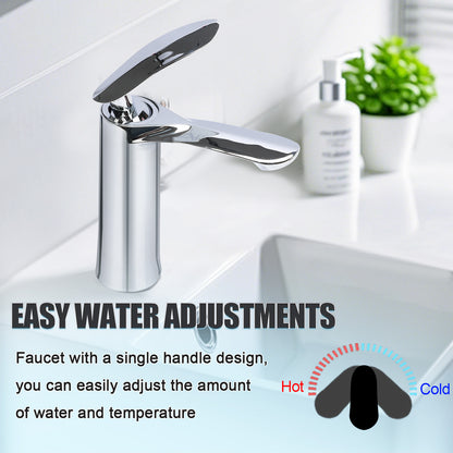 Chrome faucet with single handle design in a bathroom setting