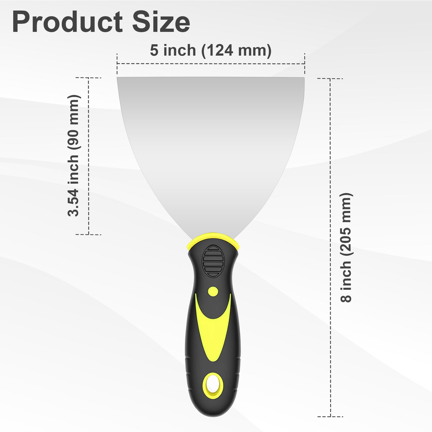 Hardy Supply 5 inch Flexible Putty Knife Scraper, 8 inch total length, stainless steel blade, ergonomic handle, for spackling, filling, paint scraping & wall repair