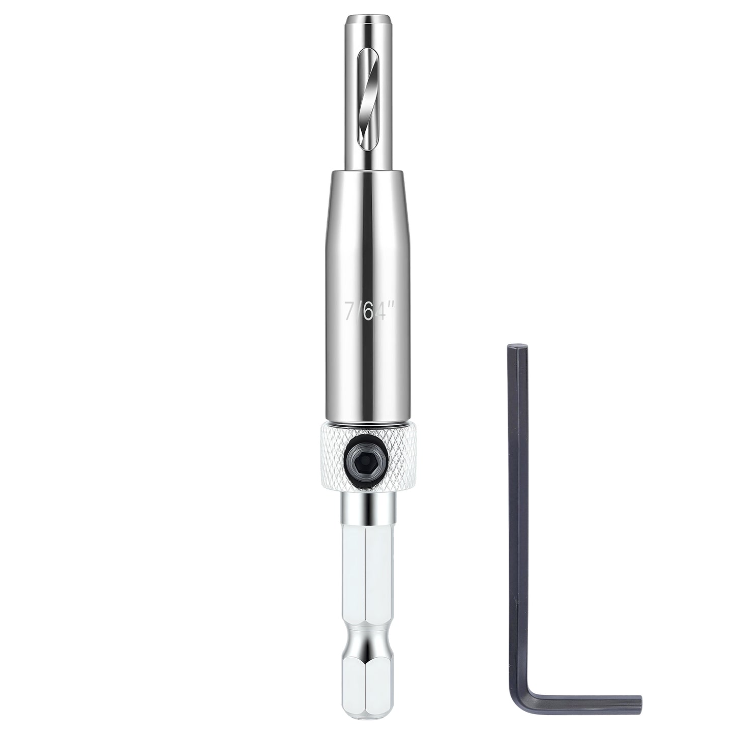 HSS self-centering drill bit 7/64 inch with 1/4 inch hex shank for accurate hardware installation drilling