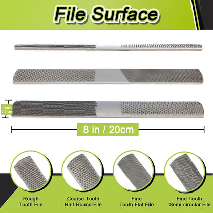 Set of files with different tooth sizes on a green background