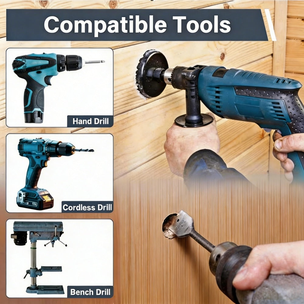 3-Piece Wood Hole Saw Set with Spade Bit - High Carbon Steel Drilling Kit for Wood and Plastic