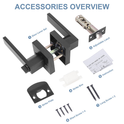 Door lock set with components and instructions on a white background
