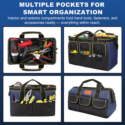 12-Inch Tool Bag, Wide Mouth Tote with Hard Bottom & Pockets Organizer