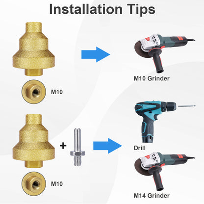 Diamond M10 Step Chamfer Bit Installation: Fits M10/M14 Grinders and Power Drills with Adapter