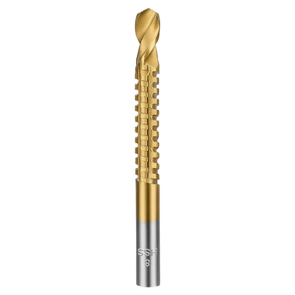 Gold and silver drill bit on a white background