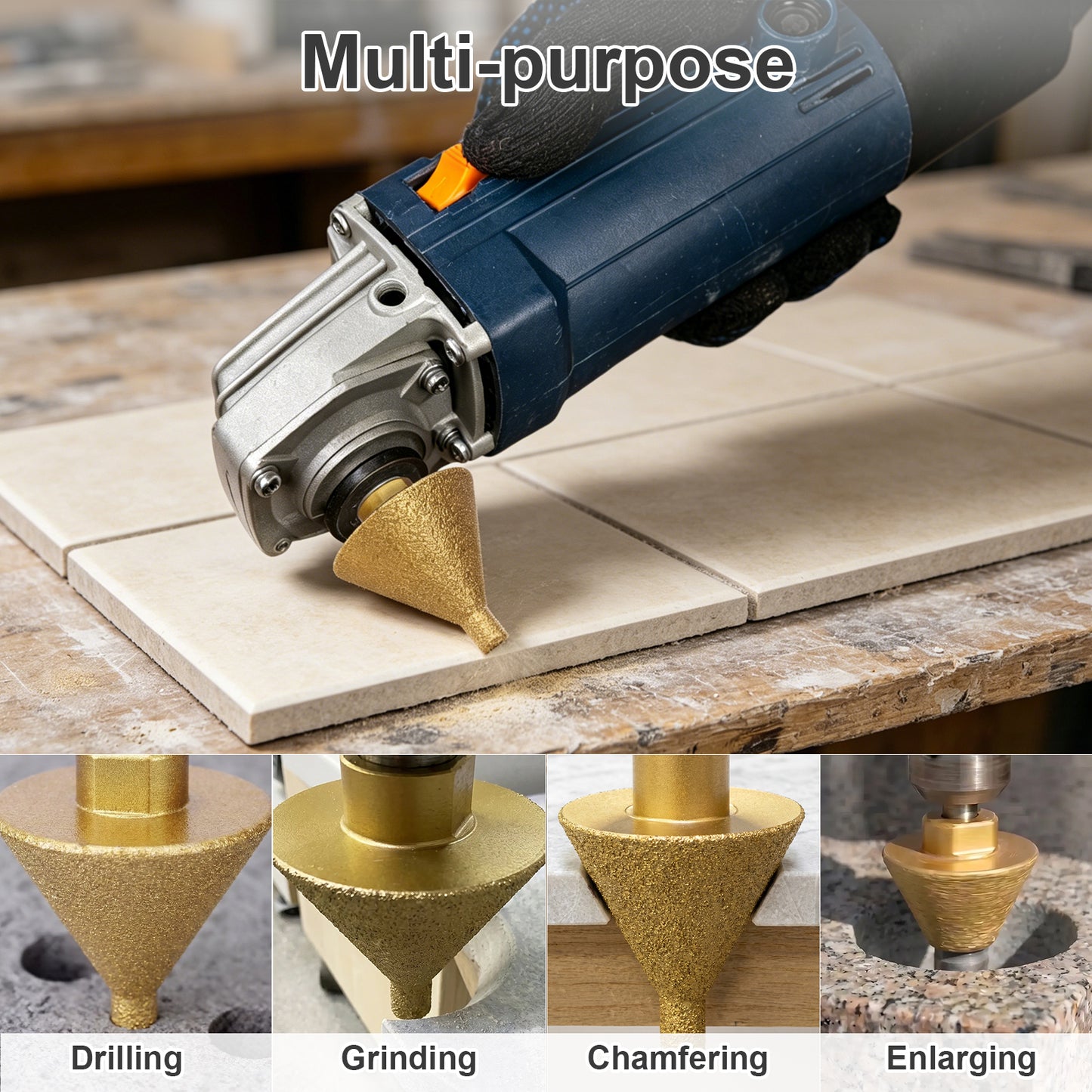 Diamond Chamfer & Slot Drill Bit for Drilling, Grinding, Chamfering, Enlarging Tile & Stone