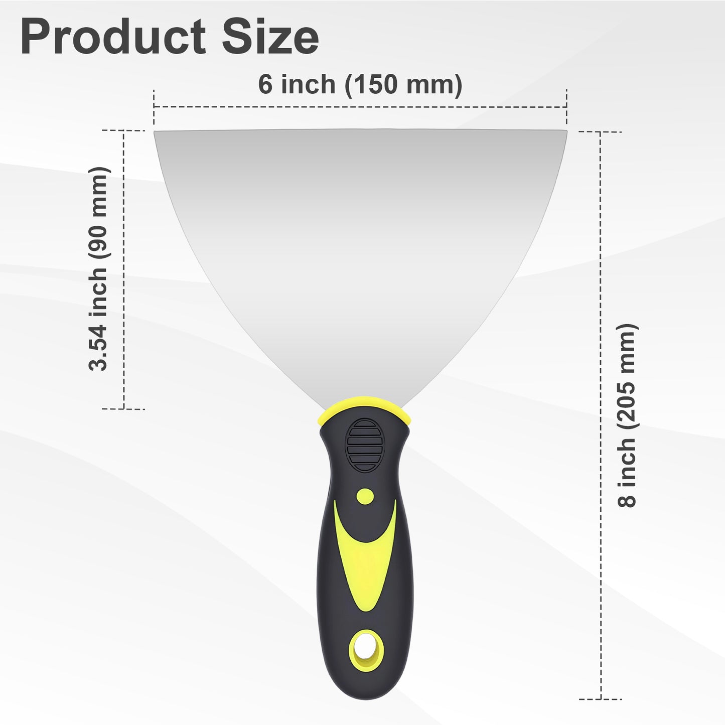 Hardy Supply 6 inch Flexible Putty Knife Scraper, 8 inch total length, stainless steel blade, ergonomic handle, for large-area spackling, filling & paint repair