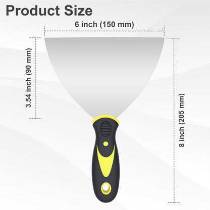 Hardy Supply 6 inch Flexible Putty Knife Scraper, 8 inch total length, stainless steel blade, ergonomic handle, for large-area spackling, filling & paint repair