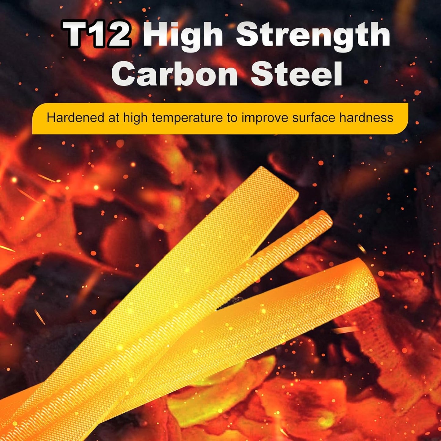 Metal File Set, 3pcs 8" Carbon Steel, Flat/Half-Round/Round Shapes