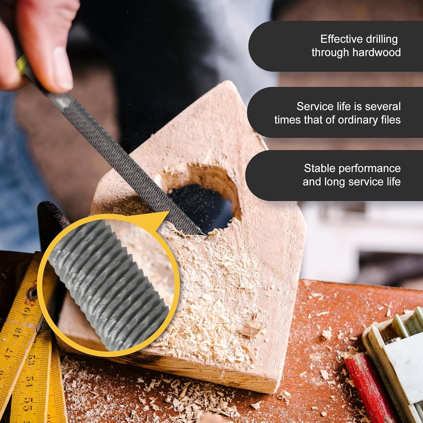 Metal File Set, 3pcs 8" Carbon Steel, Flat/Half-Round/Round Shapes