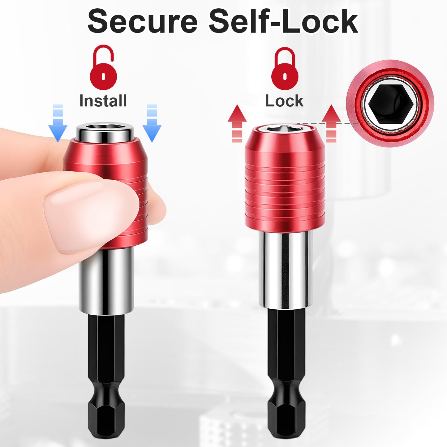 CR-V Drill Bit Extension Bar, Secure Self-Locking Mechanism for Quick Bit Changes