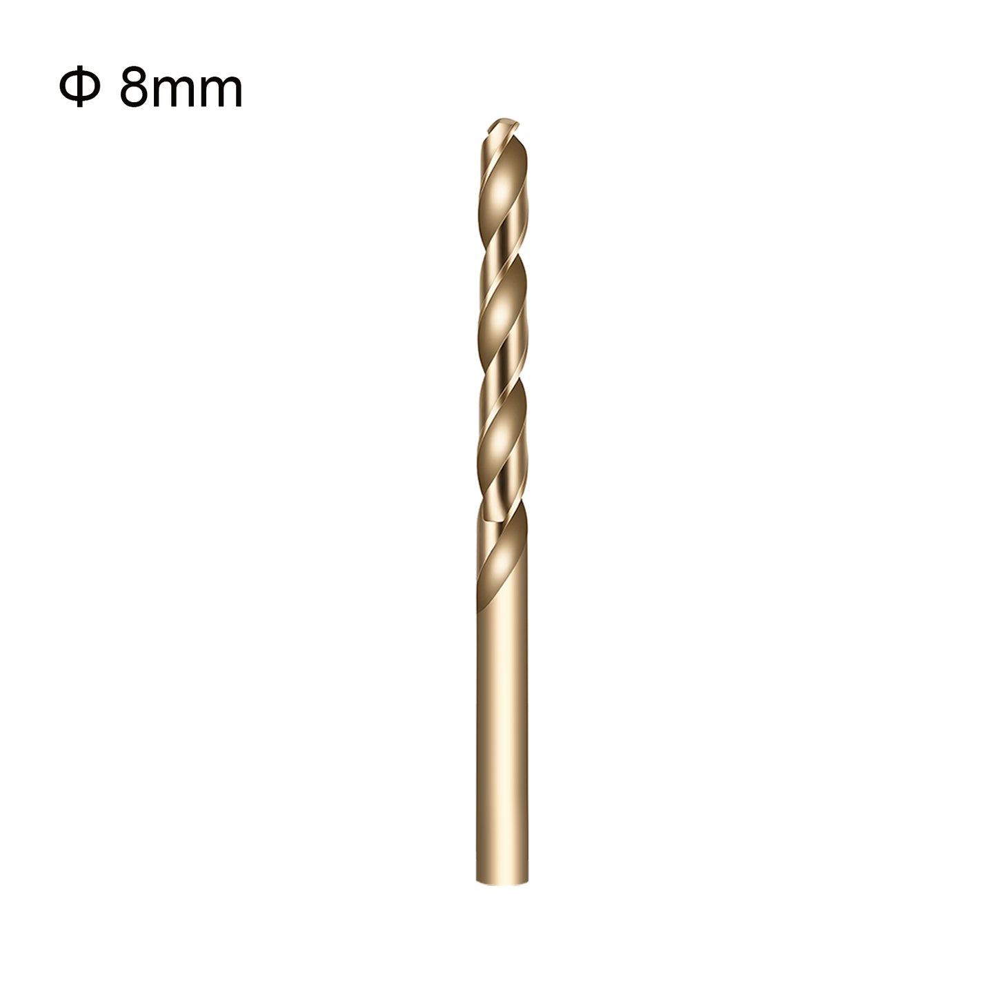 Gold drill bit with size 8mm on a white background