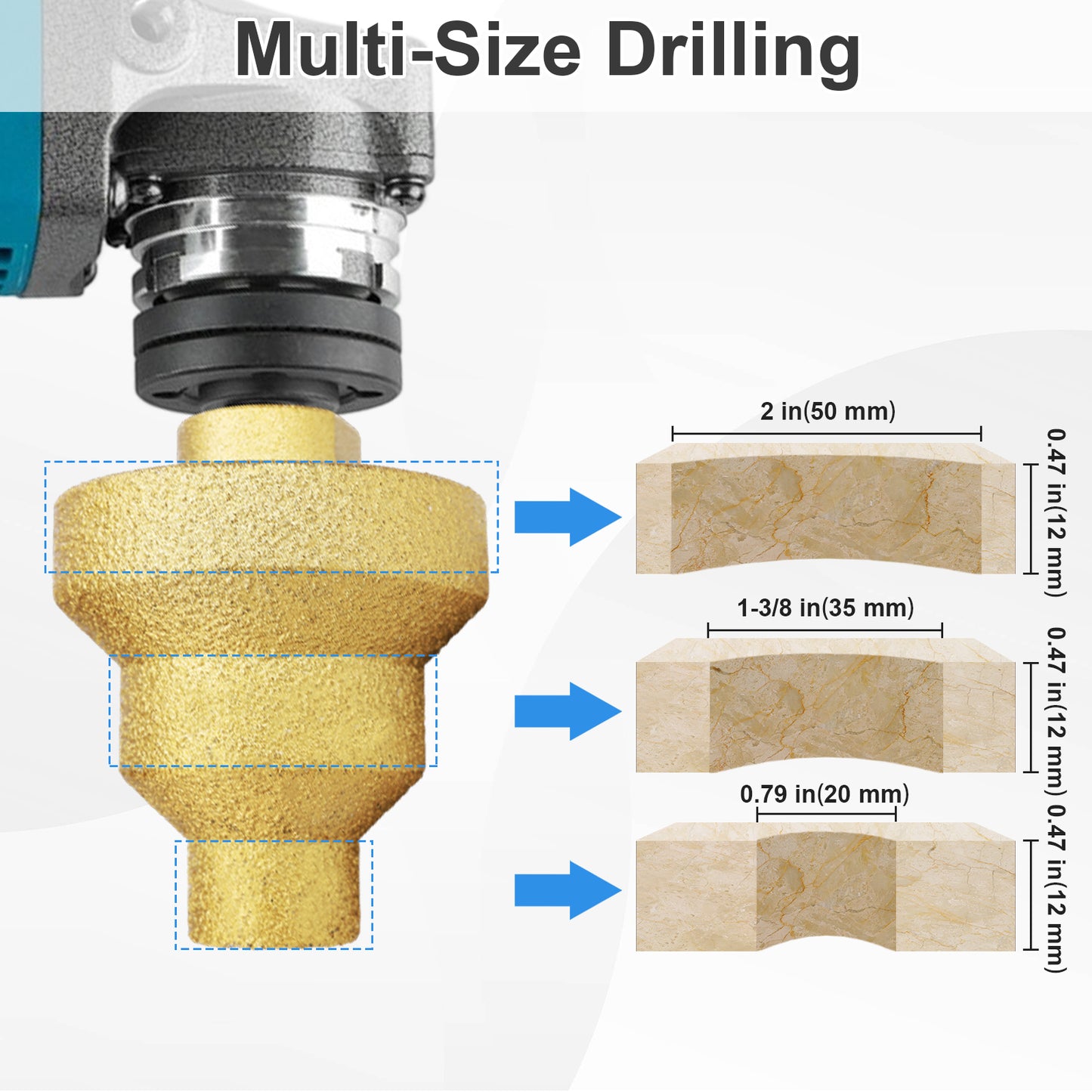 Diamond M10 Step Chamfer Bit, Multi-Size 20/35/50mm Drilling for Tile, Marble, Granite