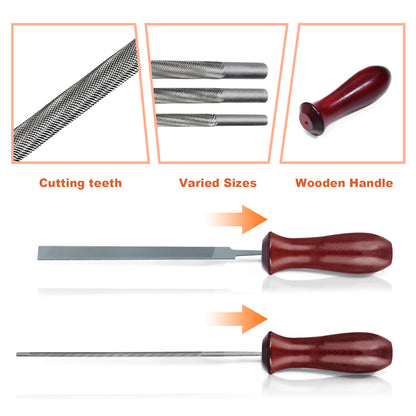 Chainsaw File Kit 9pcs, Round Files 5/32" 3/16" 7/32", Guide, Gauges & Wood Handle