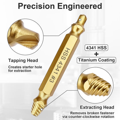 Screw Extractor, 4341 HSS Titanium-Coated, Tapping & Extracting Head Design
