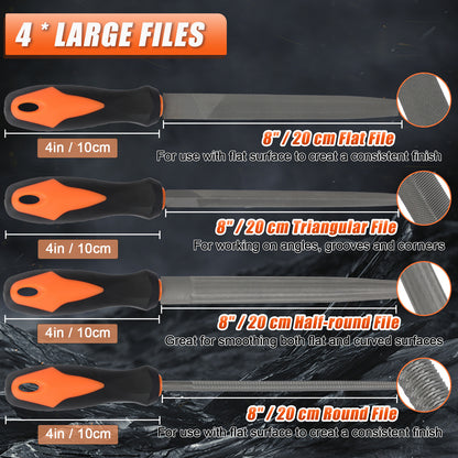 Set of four large files with descriptions on a dark background