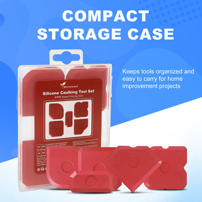 Red silicone caulking tool set in packaging with blue and white background