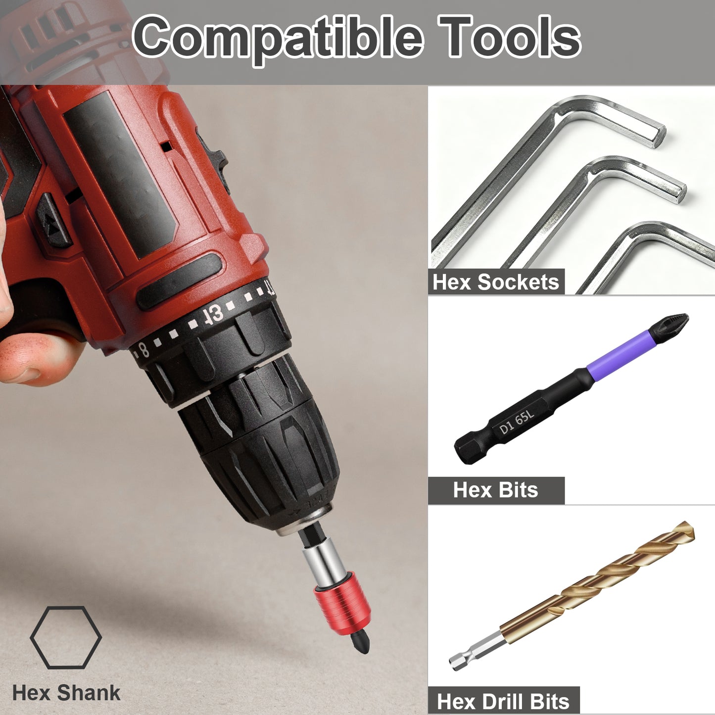 CR-V Drill Bit Extension Bar, 1/4" Hex Shank, Compatible with Drills, Hex Bits & Sockets