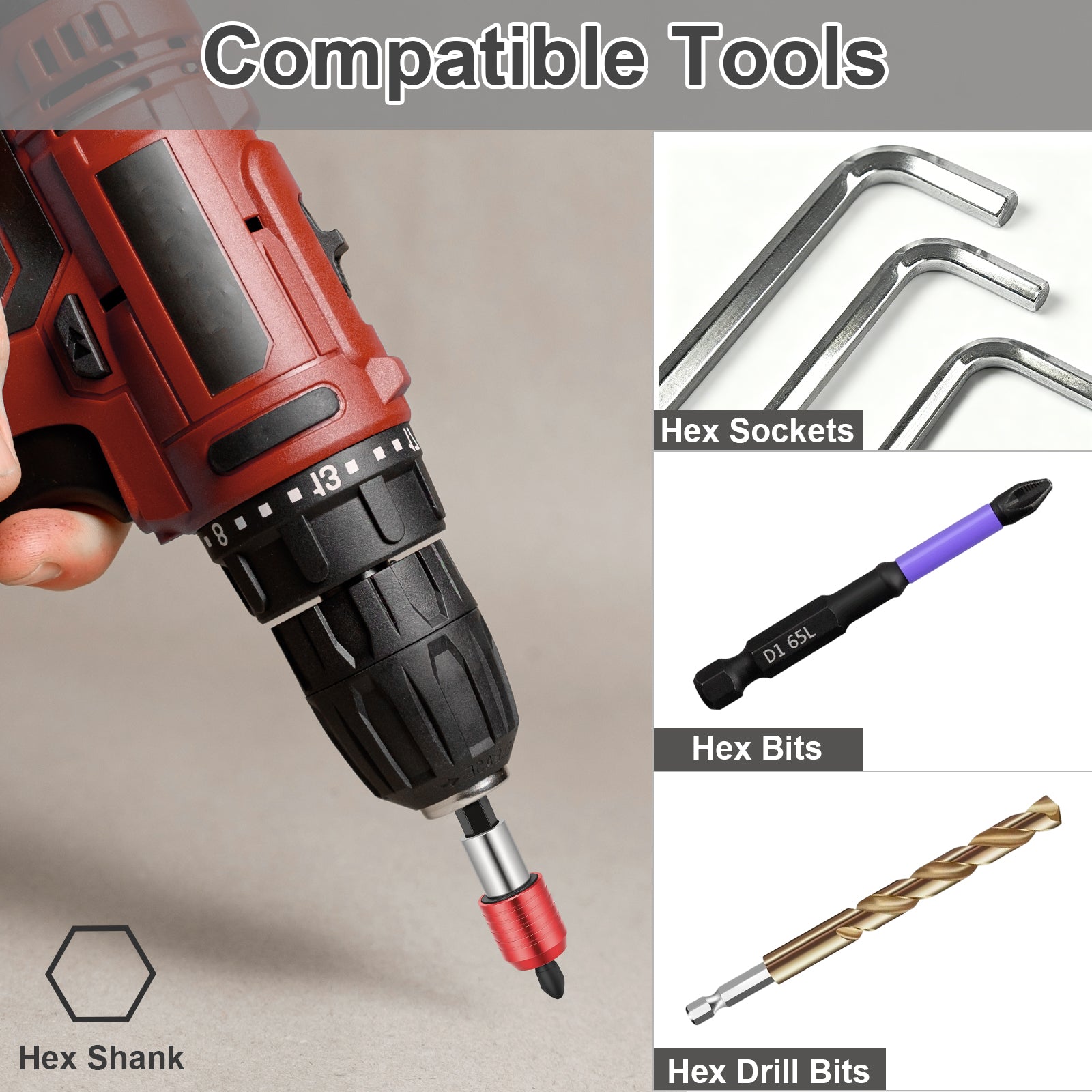 CR-V Drill Bit Extension Bar, 1/4" Hex Shank, Compatible with Drills, Hex Bits & Sockets