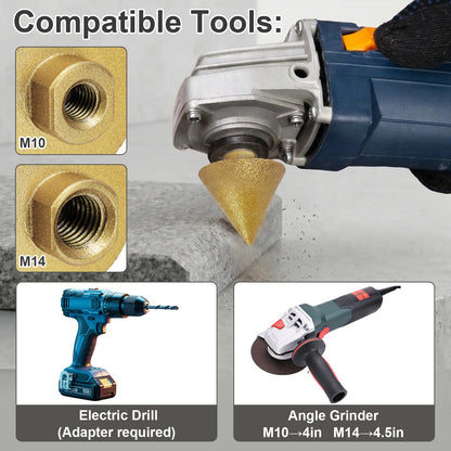 Diamond Chamfer Bit, M10/M14 Thread, Compatible with Angle Grinders & Electric Drills