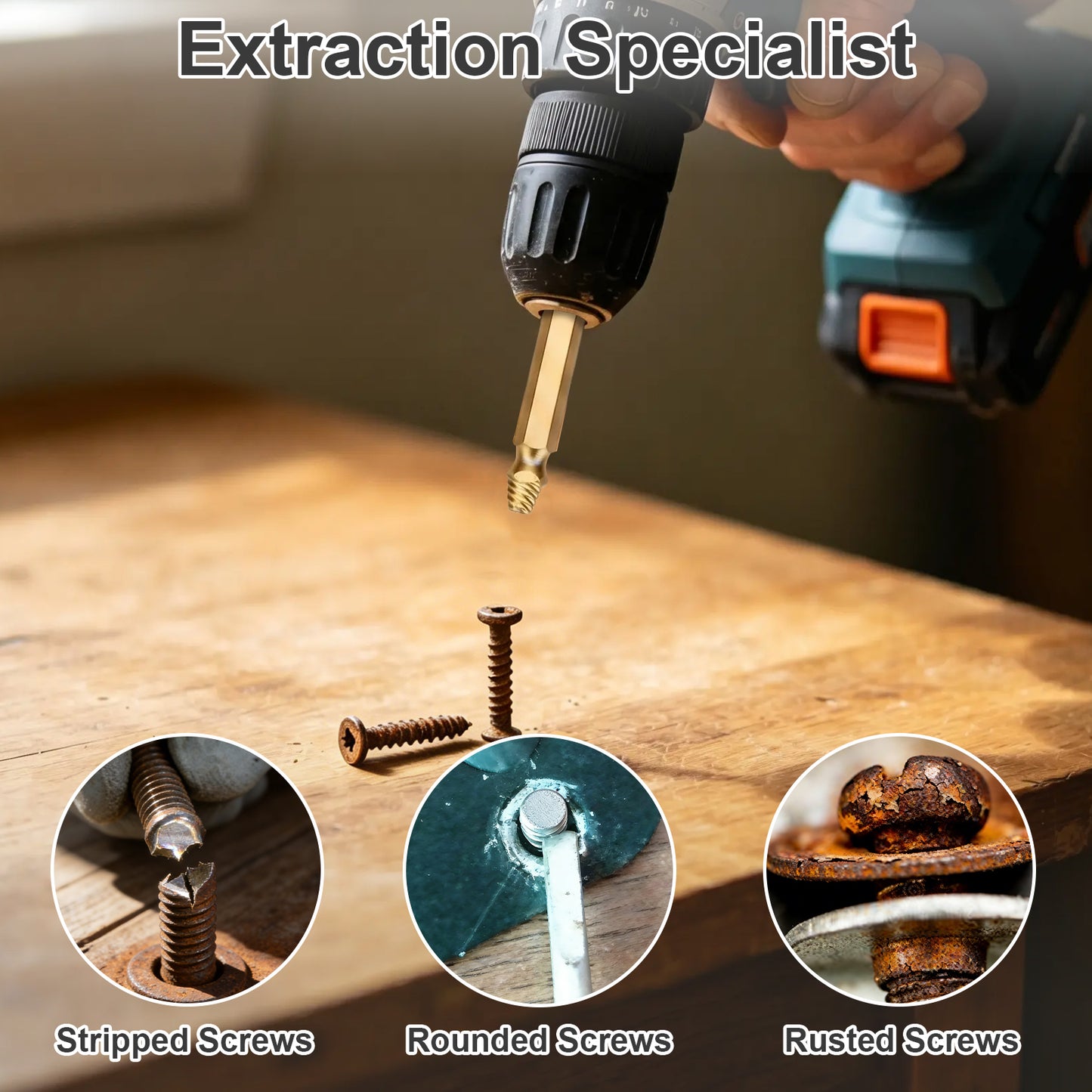 Screw Extractor, 4341 HSS Titanium-Coated, for Stripped, Broken, Rusted Screws