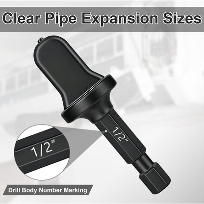 Black pipe expansion tool with measurement markings on a gray background