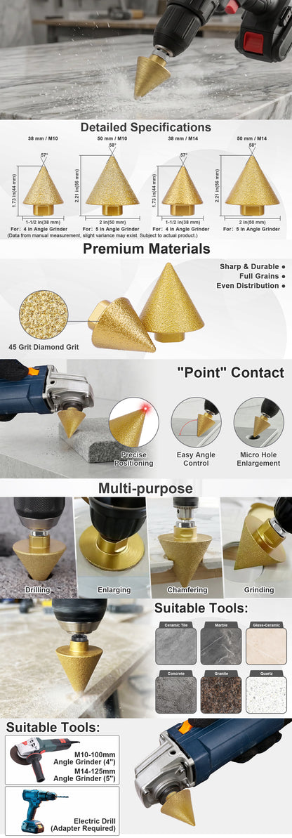 Hardy Supply Diamond Chamfer & Slot Drill Bit with Pointed Tip, for Tile, Marble, Granite, Quartz, Compatible with Angle Grinders & Drills