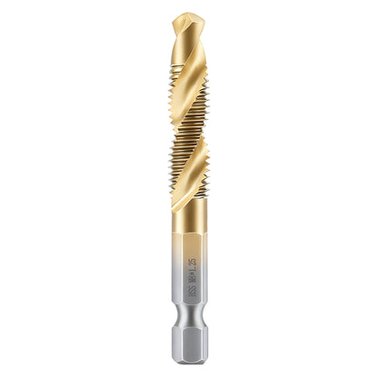 Gold and silver drill bit on a white background