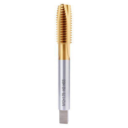 Gold and silver metal threading tool on a white background