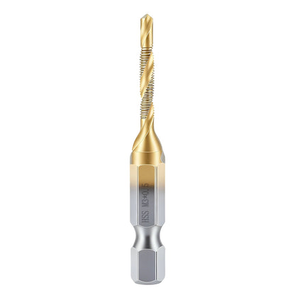 Gold and silver drill bit on a white background