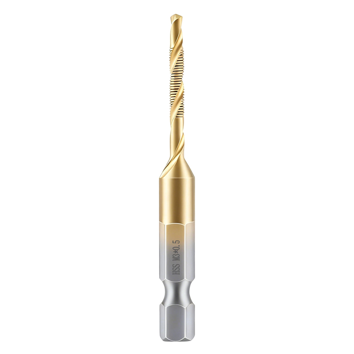 Gold drill bit on a white background