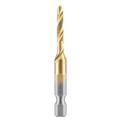Gold and silver drill bit on a white background