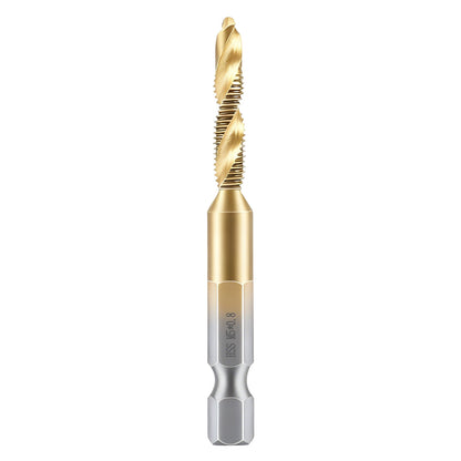 Gold and silver drill bit on a white background