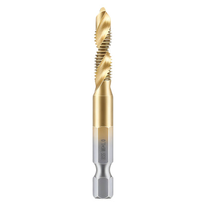 Gold and silver drill bit on a white background