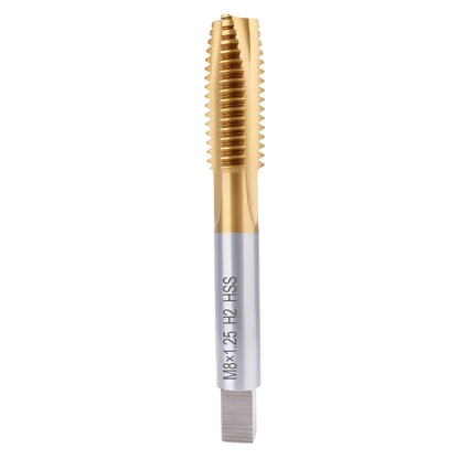 Gold and silver metal drill bit on a white background