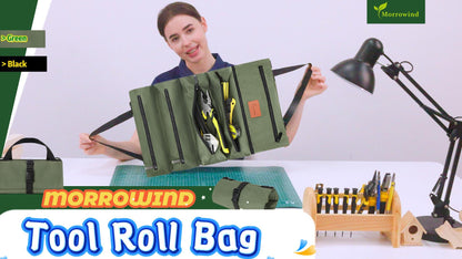 Roll Up Tool Bag, Heavy Duty Portable Organizer with Zipper Pouch