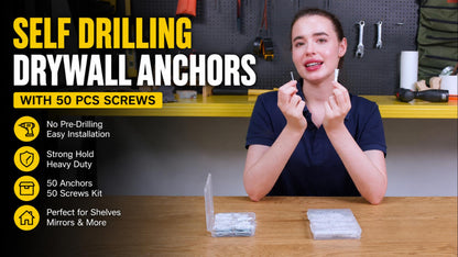 Self-Drilling Drywall Anchors with Screws, Plastic Sheetrock Wall Anchors