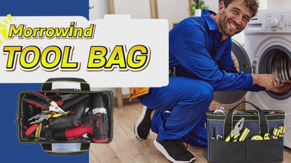 12-Inch Tool Bag, Wide Mouth Tote with Hard Bottom & Pockets Organizer