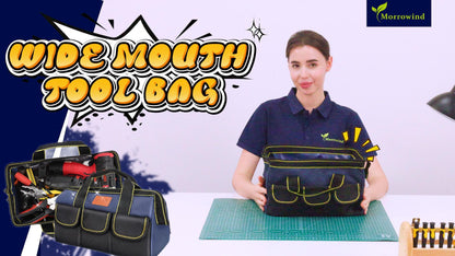 12-Inch Tool Bag, Wide Mouth Tote with Hard Bottom & Pockets Organizer
